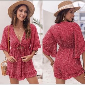 Print Romper with cut out and front tie